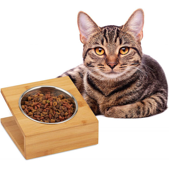 Relaxdays Stainless Steel Bowl Food & Water for Dog & Cat with Base 300ml 18cm in Beige Color