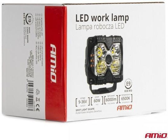 Amio Προβολεας Εργασιας Τετραγωνος Led 60w 9-36v 6.000lm 6.500k 95x80x90mm Awl67 Amio 1 Τεμ 04208/am