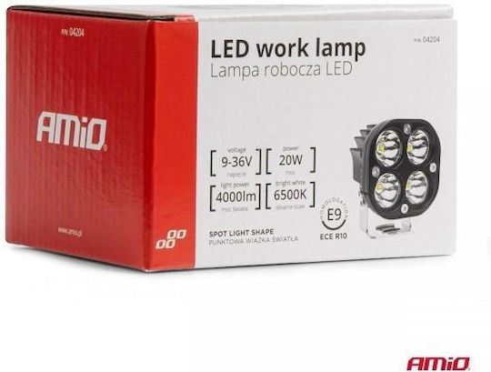 Amio Square LED Work Light 20W 9-36V 4,000lm 6,500K AWL63 Amio 1 Piece 04204/am