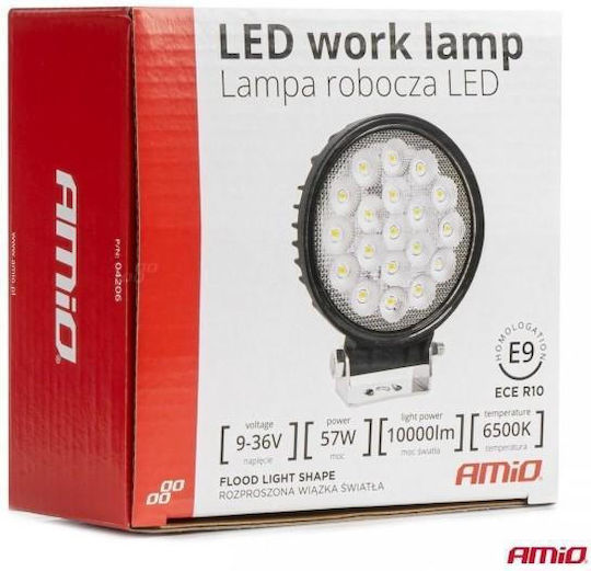Amio Round LED Work Spotlight 57W 9-36V 10,000lm 6,500K Awl65 Amio 1 Piece 04206/am