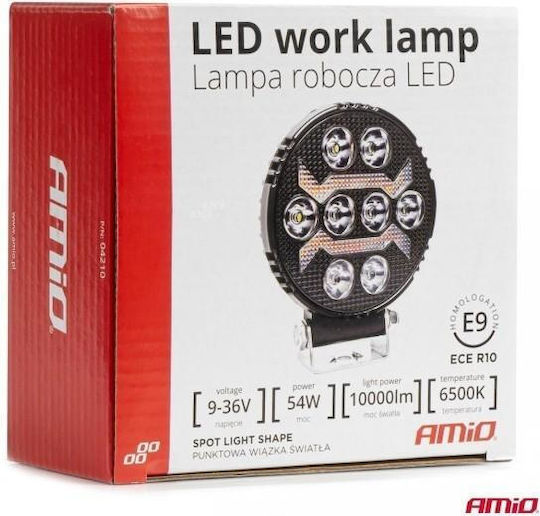 Amio Round LED Work Spotlight 54W 9-36V 10,000lm 6,500K Awl69 Amio 1 Piece 04210/am