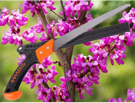 Fierăstrău manual cu teacă de siguranță, mâner din plastic, lungime totală 49cm, lamă 30cm, negru-portocaliu