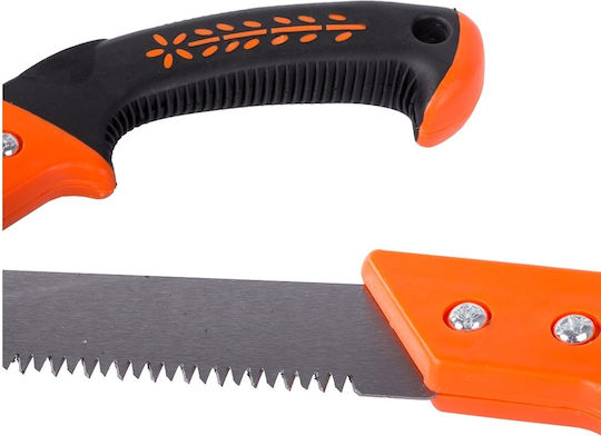 Fierăstrău manual cu teacă de siguranță, mâner din plastic, lungime totală 49cm, lamă 30cm, negru-portocaliu