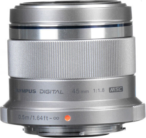 Olympus Crop Camera Lens M. Zuiko Digital 45mm 1:1.8 Fixed for Micro Four Thirds (MFT) Mount Silver