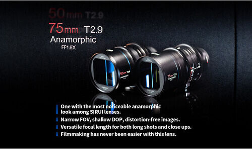 Sirui Full Frame Camera Lens 75mm T2.9 1.6x Anamorphic Standard Zoom for Leica L Mount Black