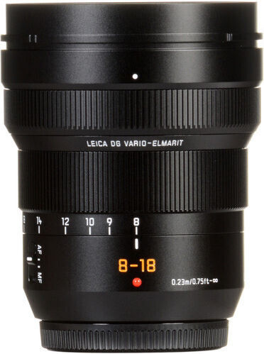 Panasonic Crop Camera Lens Lumix G Leica DG 8-18mm, f/2.8-4.0 Asph. Standard Zoom for Micro Four Thirds (MFT) Mount Black