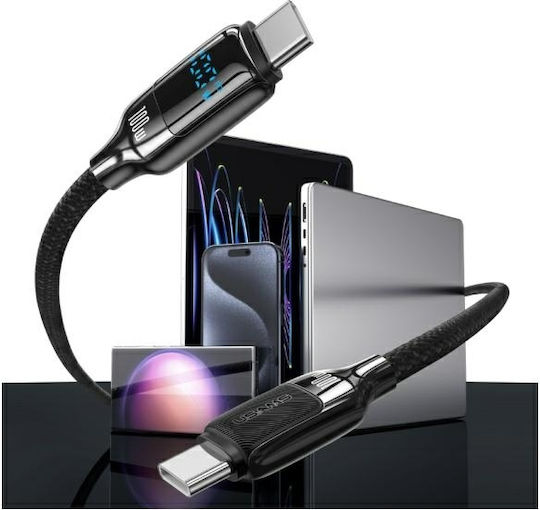 Usams Flaches / Geflochtenes USB 2.0 Kabel USB-C männlich - USB-C 100W PD Schwarz 1,2m SJ742USB01
