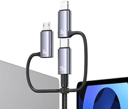 Usams Regular USB to Type-C / micro USB Cable Μαύρο 2m (SJ737)