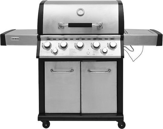 Unimac Premium Gasgrill Gusseisen Rost 80cmx46cmcm mit 5 cm 17.5kW und Seitenbrenner Infrarot