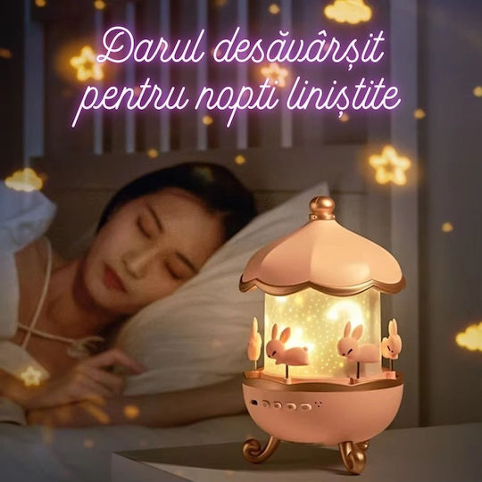 Led Περιστρεφόμενο Παιδικό Φωτιστικό Projector με Προβολή Αστεριών Ροζ