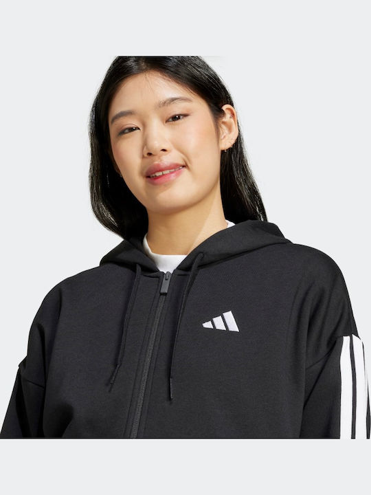 Essentials 3-Stripes Γυναικεία Ζακέτα Φούτερ Μαύρη