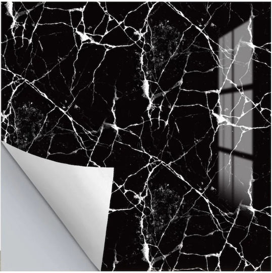 Set 5 Panouri Decorative Autoadezive Marmură Design din PVC 60x60cm Negru Alb Crem