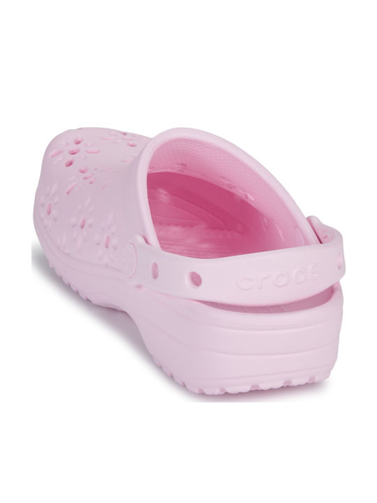Crocs Classic Floral Γυναικεία Σαμπό Ροζ