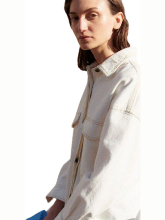 Langärmelig Damen Denim Hemd Offwhite
