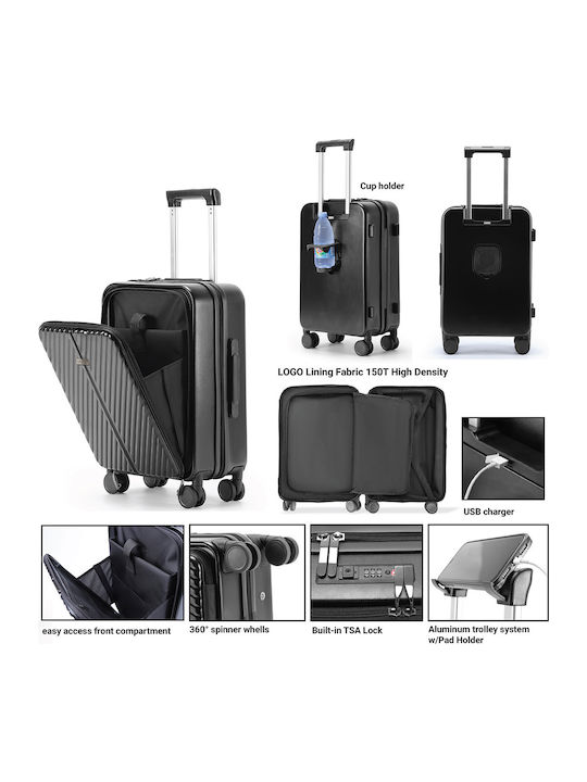 Nautica Valiză de Călătorie de Cabină Dura Neagră cu 4 Roți Înălțime 55cm