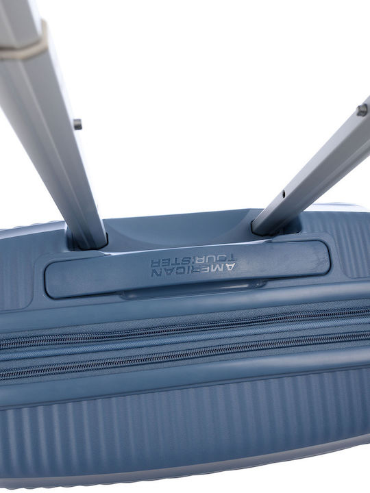 American Tourister Soundbox Spinner Cabin Hard Blue Suitcase with 4 Wheels Height 55cm