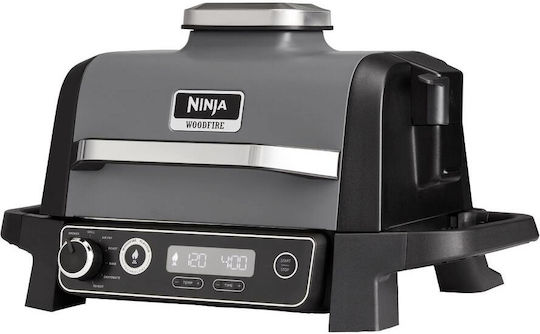 Ninja Woodfire Tabletop Electric Grill Ribbed Plate 2400W with Lid and Adjustable Thermostat 37cmx28cmcm