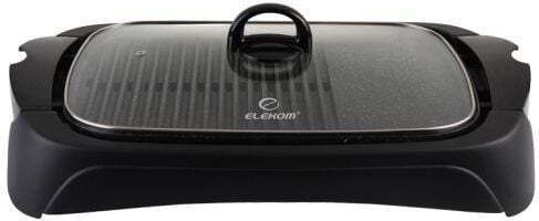 Elekom with Glass Tabletop Electric Grill Grill and Smooth Plate 1800W with Lid and Adjustable Thermostat 40cmx30cmcm
