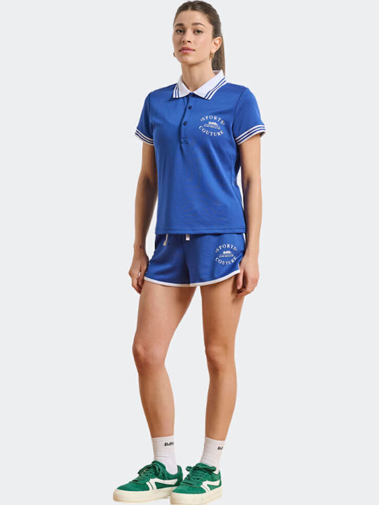 Beyond Women's Athletic Polo Blouse Short Sleeve Blue