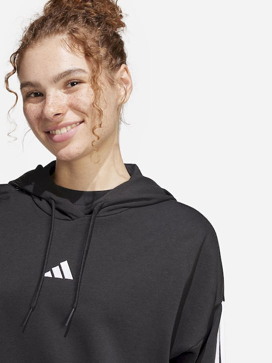 3-Stripes Френски Тери Изрязан Дамски Суитшърт Френски Тери Худи Черен