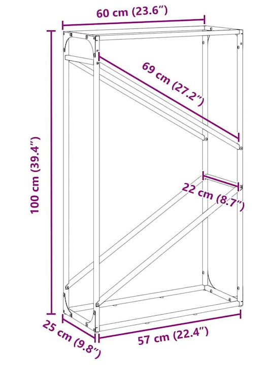 vidaXL Inox Ράφι Αποθήκευσης Ξύλων 60x25x100cm Μαύρο