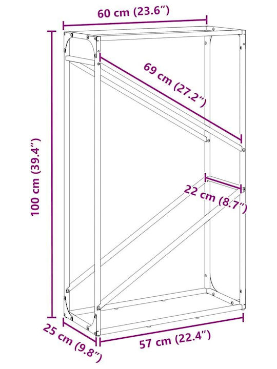 vidaXL Lemn de foc Lemn Raft Depozitare lemne 60x25x100cm Verde
