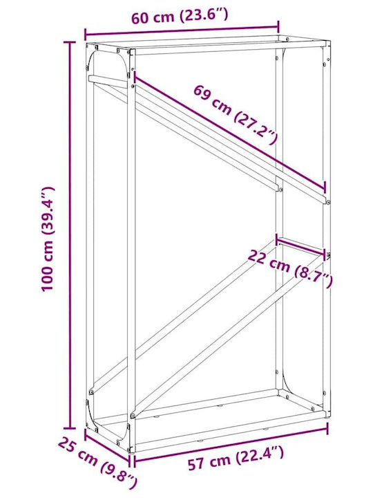 vidaXL Inox Ράφι Αποθήκευσης Ξύλων 60x25x100cm Λευκό