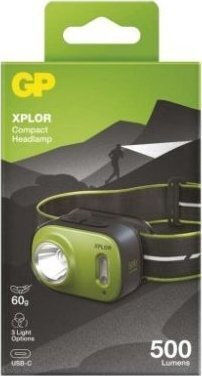 GP Batteries Rechargeable Headlamp LED IPX6 with Maximum Brightness 500lm Green