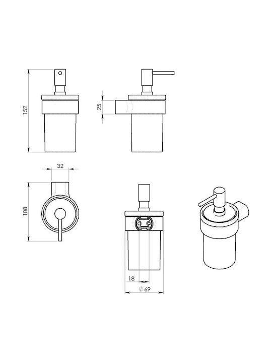Gedy PI81 Dispenser Γυάλινο Μαύρο 125ml