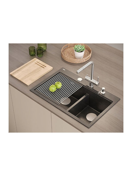 GraniteQ Drop-In Spüle aus Verbundgranulat B76xT50cm Braun