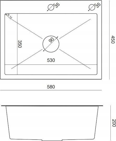Quadron Ένθετος Νεροχύτης από Συνθετικό Γρανίτη Μ58xΠ45cm Μαύρος
