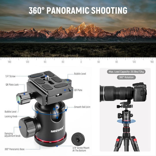 Neewer Neewer Carbon Fiber Camera Tripod with Spherical Head and 12kg Maximum Load