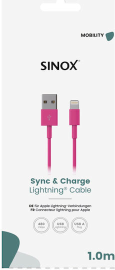 Sinox USB-A to Lightning Cable Ροζ 1m