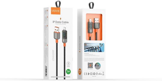 Vidvie LED / Braided USB-A to Lightning Cable Μαύρο 1.2m