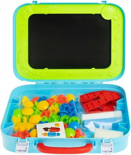 Tablă de Pictură Tip Valiză Mozaic 2 în 1 cu Roți Diverse Accesorii Multicolor