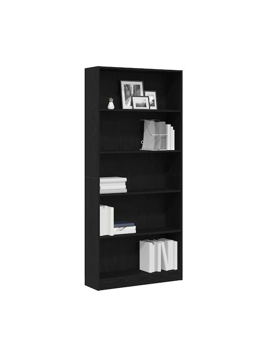 Bibliotecă Neagră Stejar 80x24x176 cm