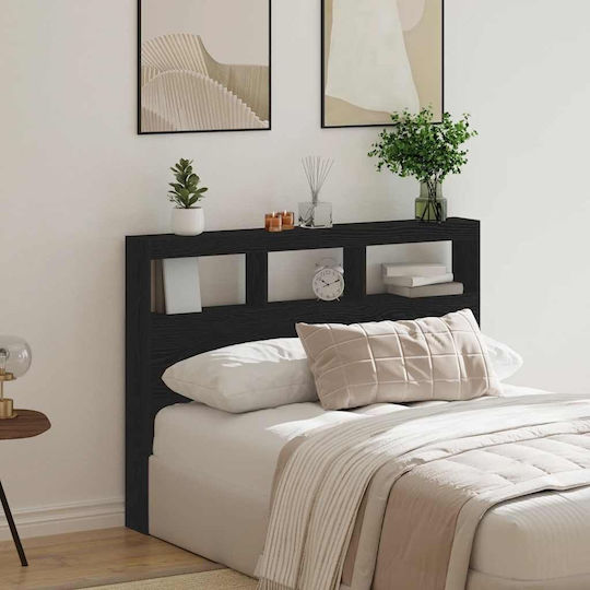 vidaXL LED Bed Headboard Wooden Black Oak 140x102cm
