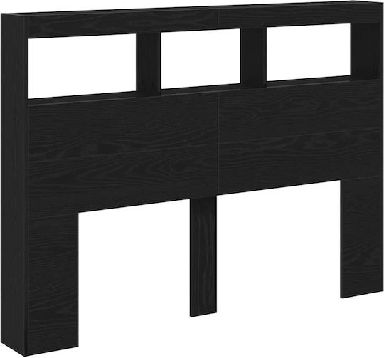 vidaXL LED Bed Headboard Wooden Black Oak 140x102cm