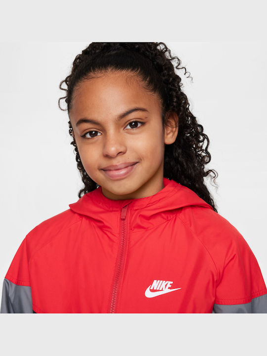 Kinder Sportjacke Winddicht mit Kapuze Rot