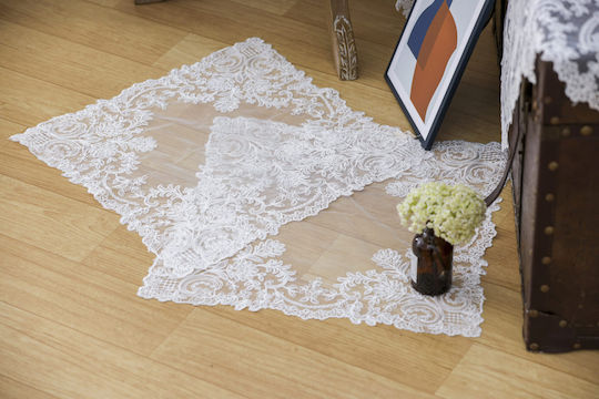 Pls-tb0316 White Χειροποίητο Κέντημα Τούλι 40×160 Liolios Home