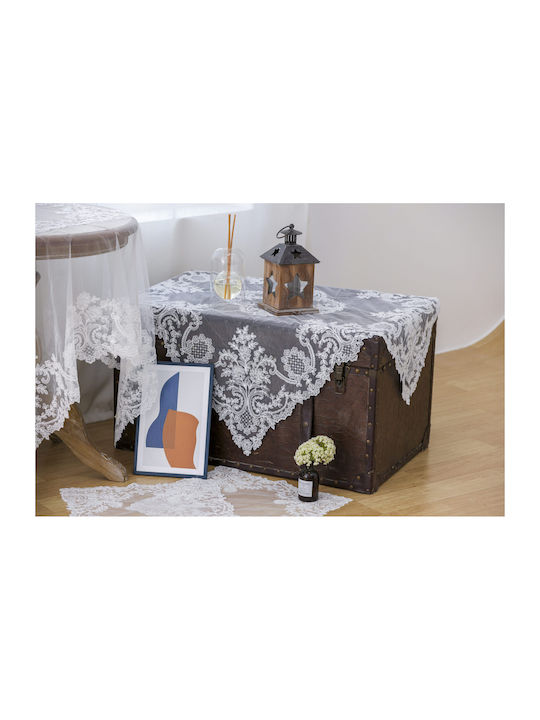 Pls-tb0316 Weißes Handgefertigtes Stickerei-Tüll 85×85 Liolios Home