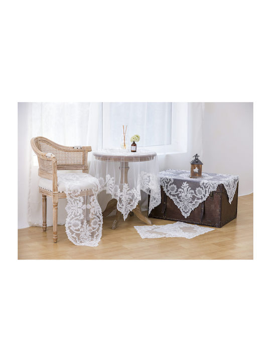 Pls-tb0316 Weißes Handgefertigtes Stickerei-Tüll 85×85 Liolios Home