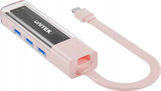 Unitek USB-Hub mit 4 Anschlüssen USB 2.0 mit Anschluss an einen Computer USB-A Rosa