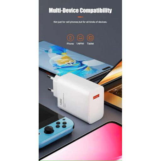 Φορτιστής με Θύρα USB-A και Καλώδιο USB-C 120W Quick Charge 5.0 Λευκός (EV-PS1120)