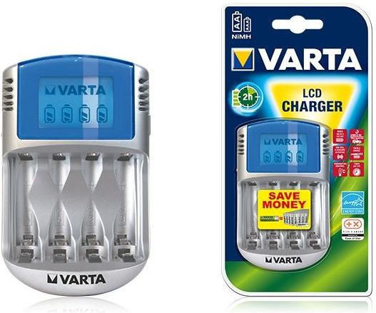 Varta LCD Charger 4 Batteries Ni-MH Size AA/AAA in Gray color