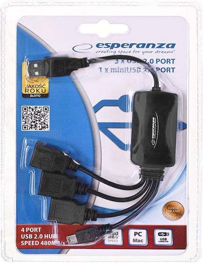 Esperanza EA114 USB Hub with 4 USB 2.0 Ports with USB-A Connection