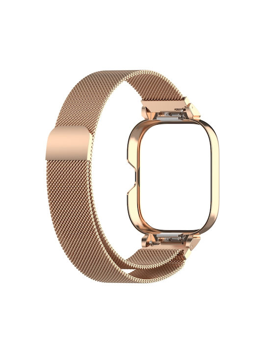 Redmi Watch 5 Xiaomi Redmi Watch 4 Wearable Case Metallic Frame Built-in Watch Case Milan Magnetic Steel Mesh Band Rose Gold