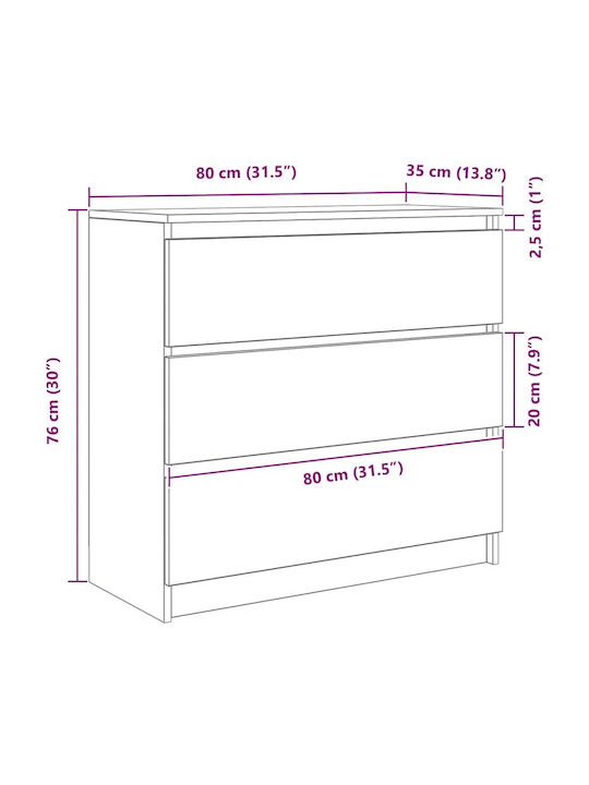 Wooden Chest of Drawers Coffee 80x35x80cm