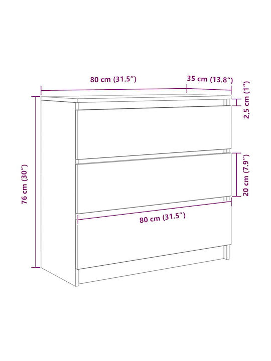 Wooden Chest of Drawers White 80x35x80cm