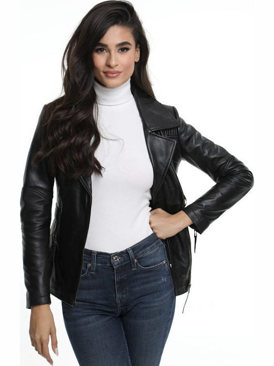 Perfecto Women's Long Lifestyle Leather Jacket for Winter Black
